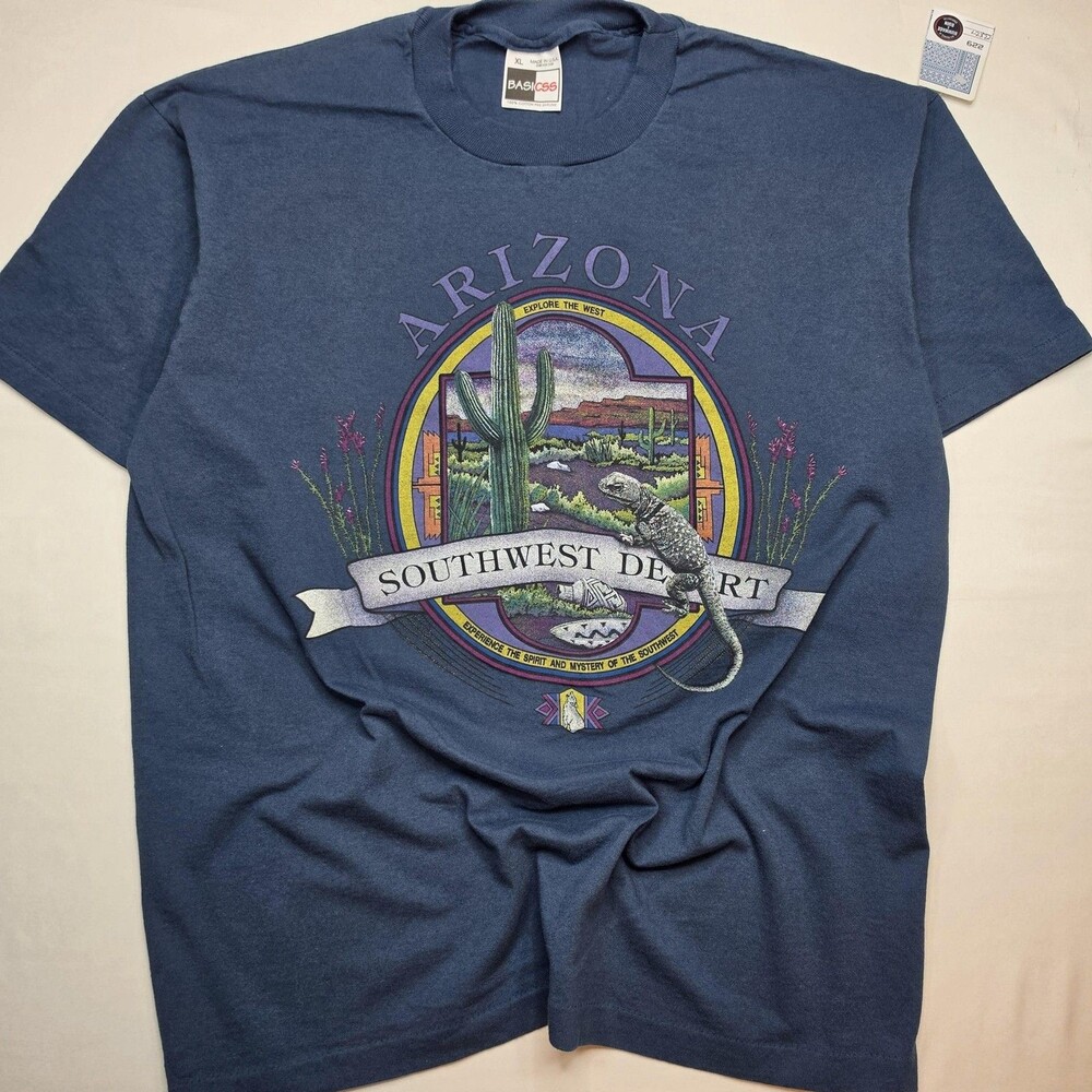 Vintage Arizona Southwest Desert Shirt Mens XL Blue Basics Tee Made USA 90s
